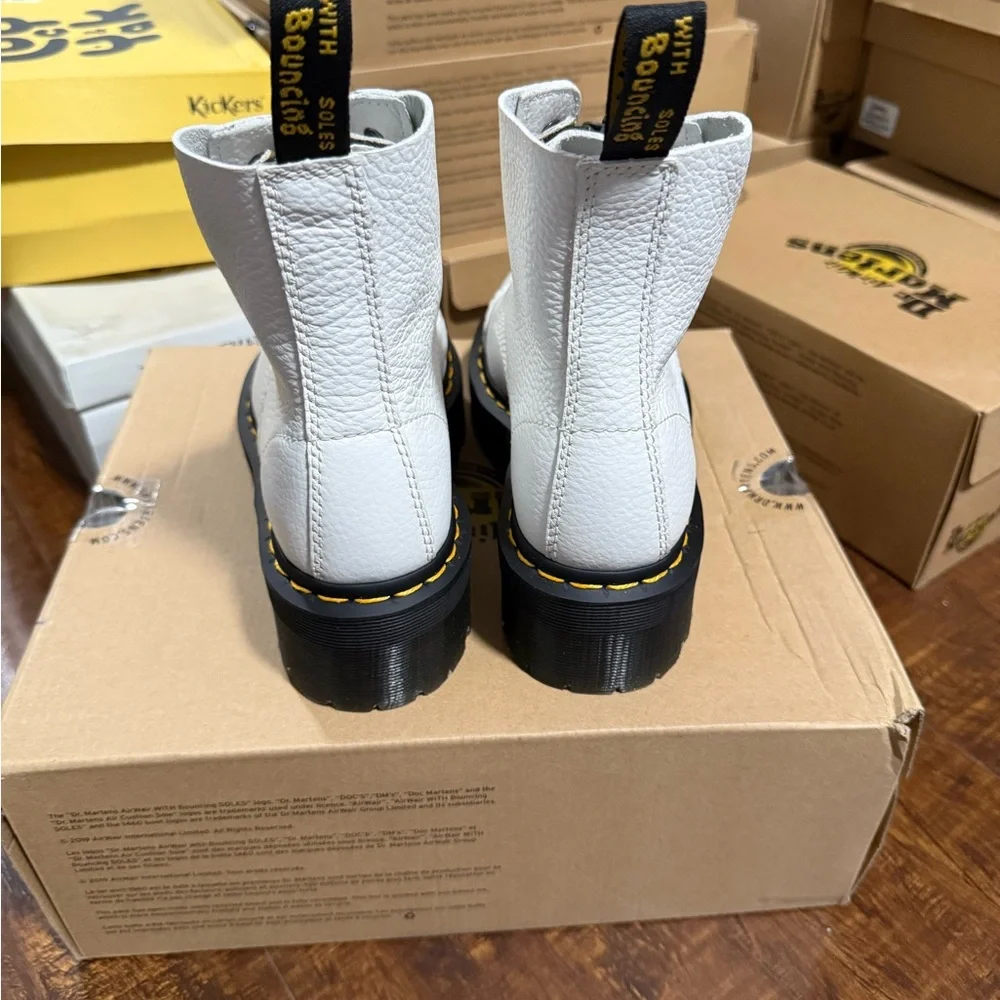 Dr. Martens Sinclair White Milled Nappa Combat Moto Boots - Picture 4 of 7